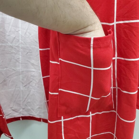 Zenana Women's Red White Windowpane Plaid Long Open Front Jersey Cardigan Sz XL - Picture 2 of 5